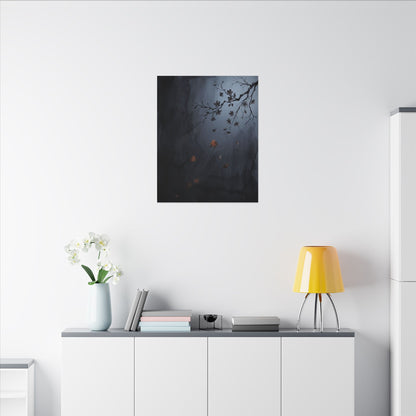 Autumn Cherry Blossom Charcoal Ink Canvas Art | Atmospheric Decor