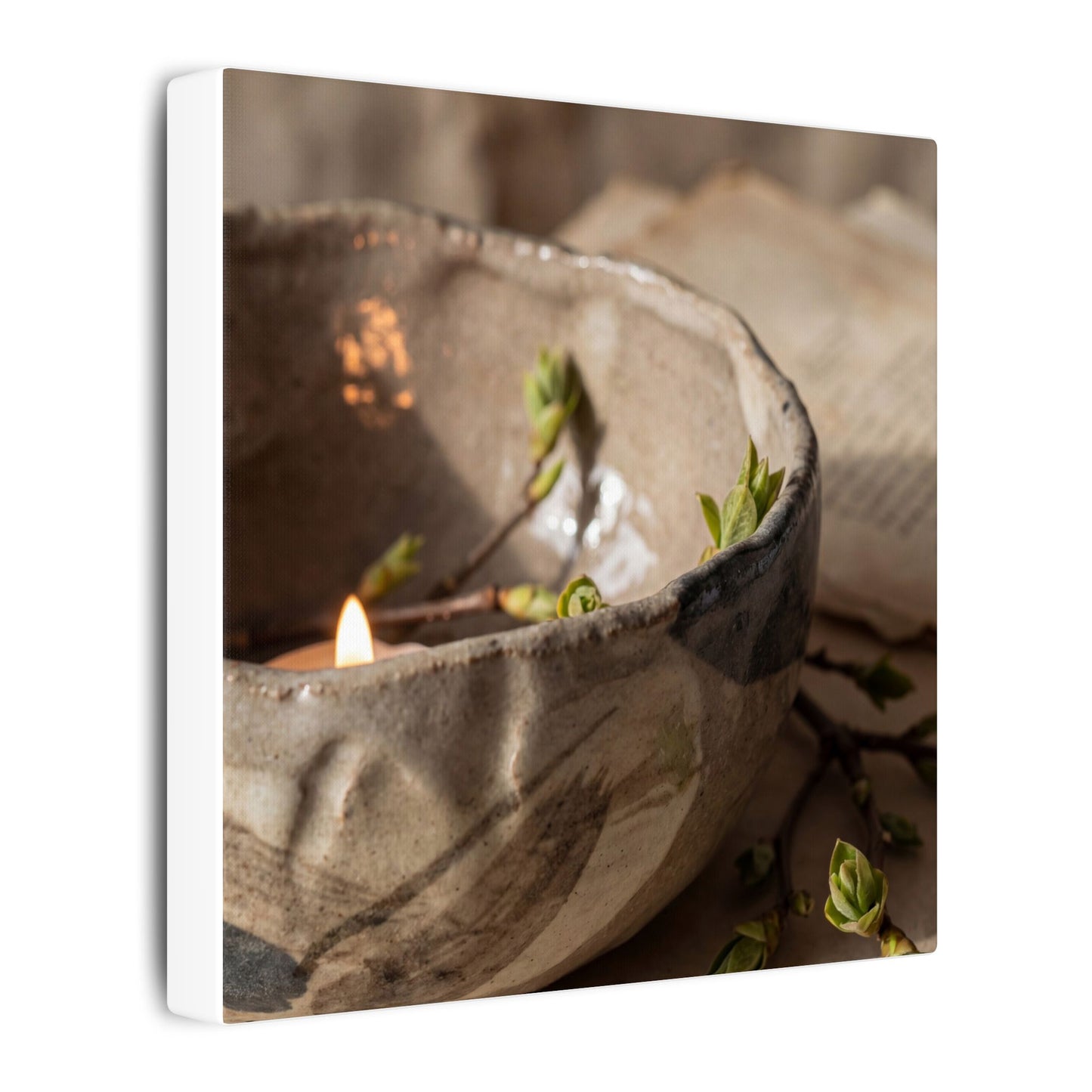 Candlelight Ceramic Bowl Canvas Art - Japandi Ma