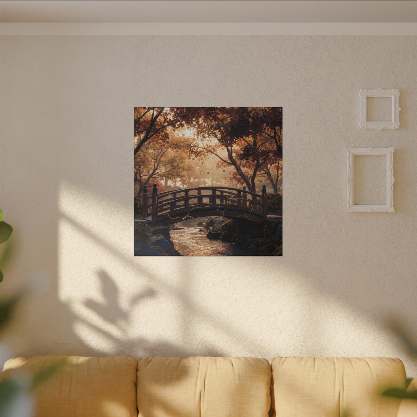 Autumn Wooden Bridge Gold Vein Canvas Art | Resilient Decor
