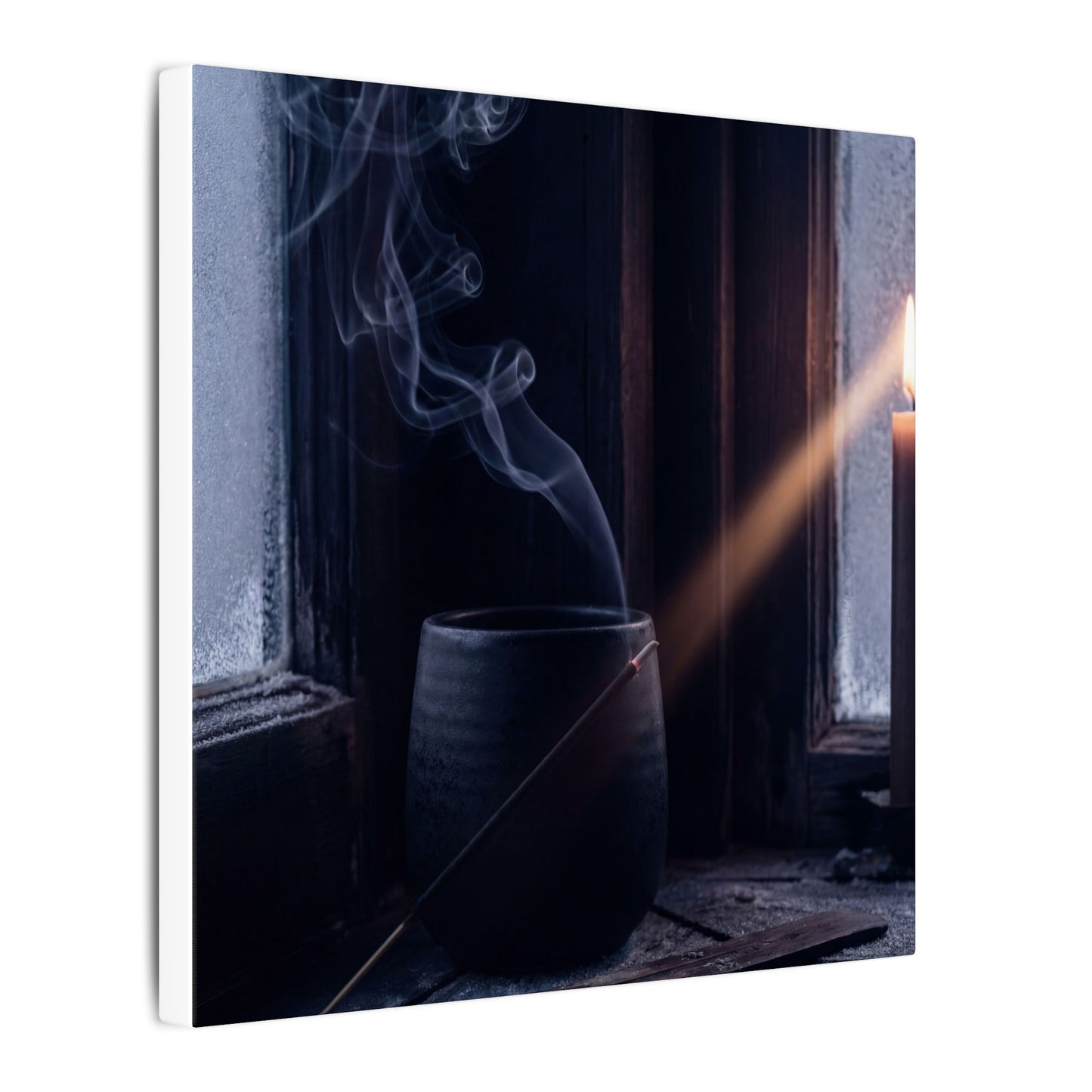 Incense Smoke Winter Canvas Art | Dark Japandi Sophisticated Design