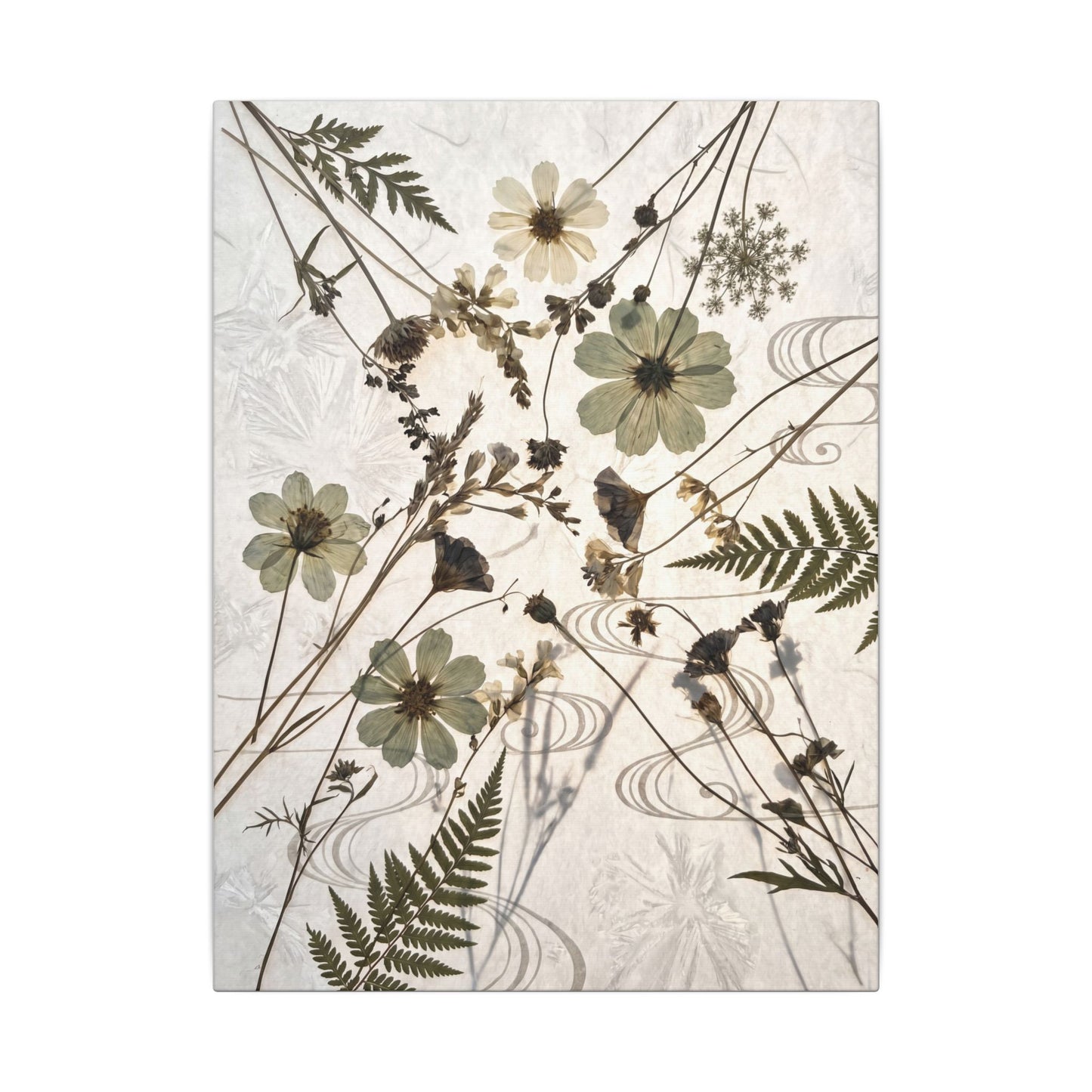 Japandi Dried Flowers in Golden Hour | Japanese Pattern Canvas Art
