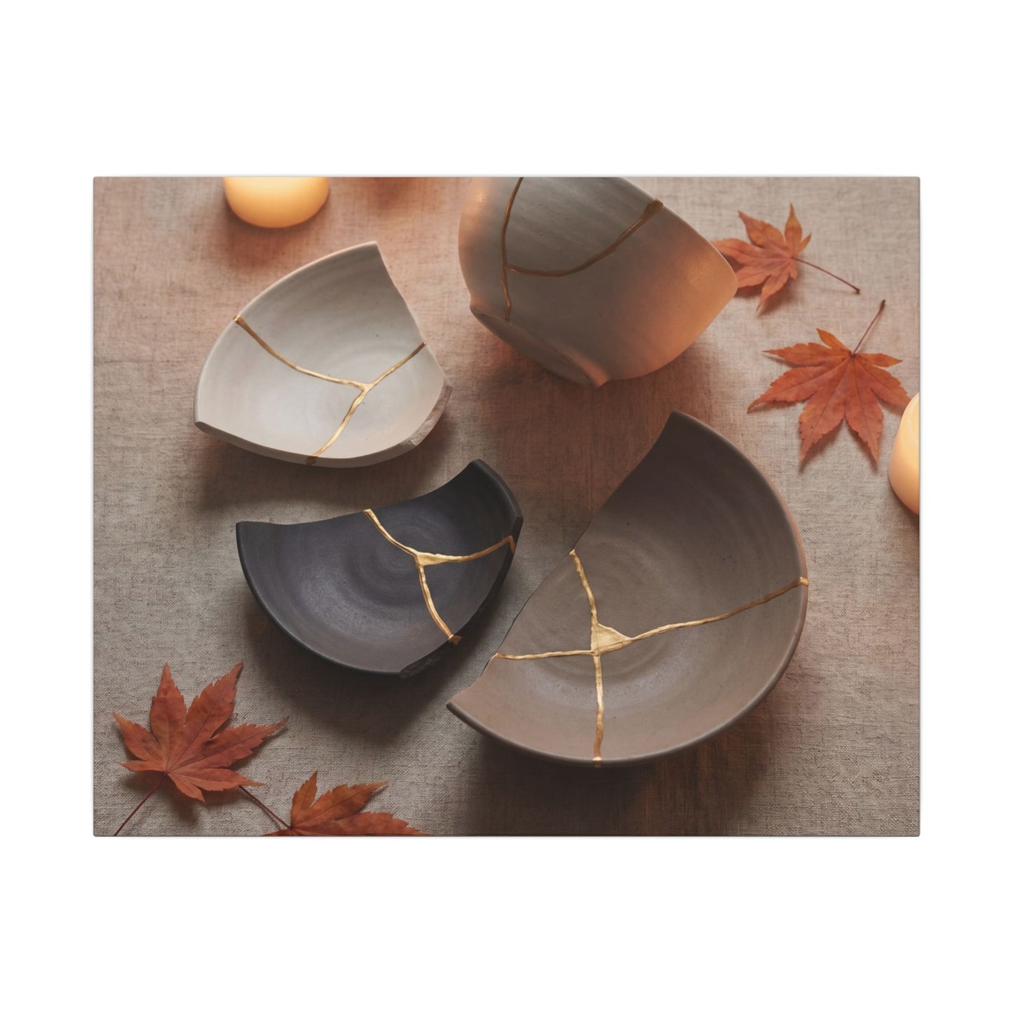 Candlelight Broken Pottery Canvas Art - Japandi Ma Art Print