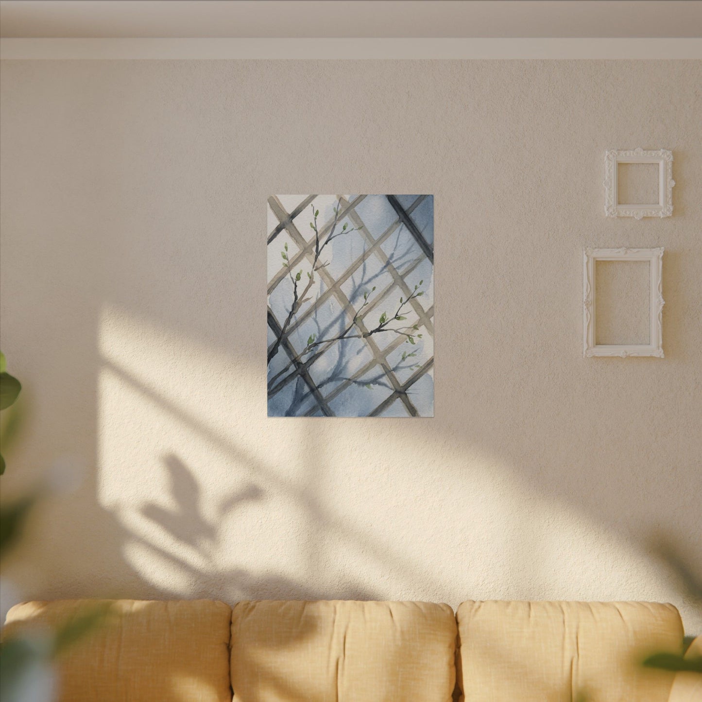 Shoji Screen Canvas Art | Spring Japandi Watercolor Art