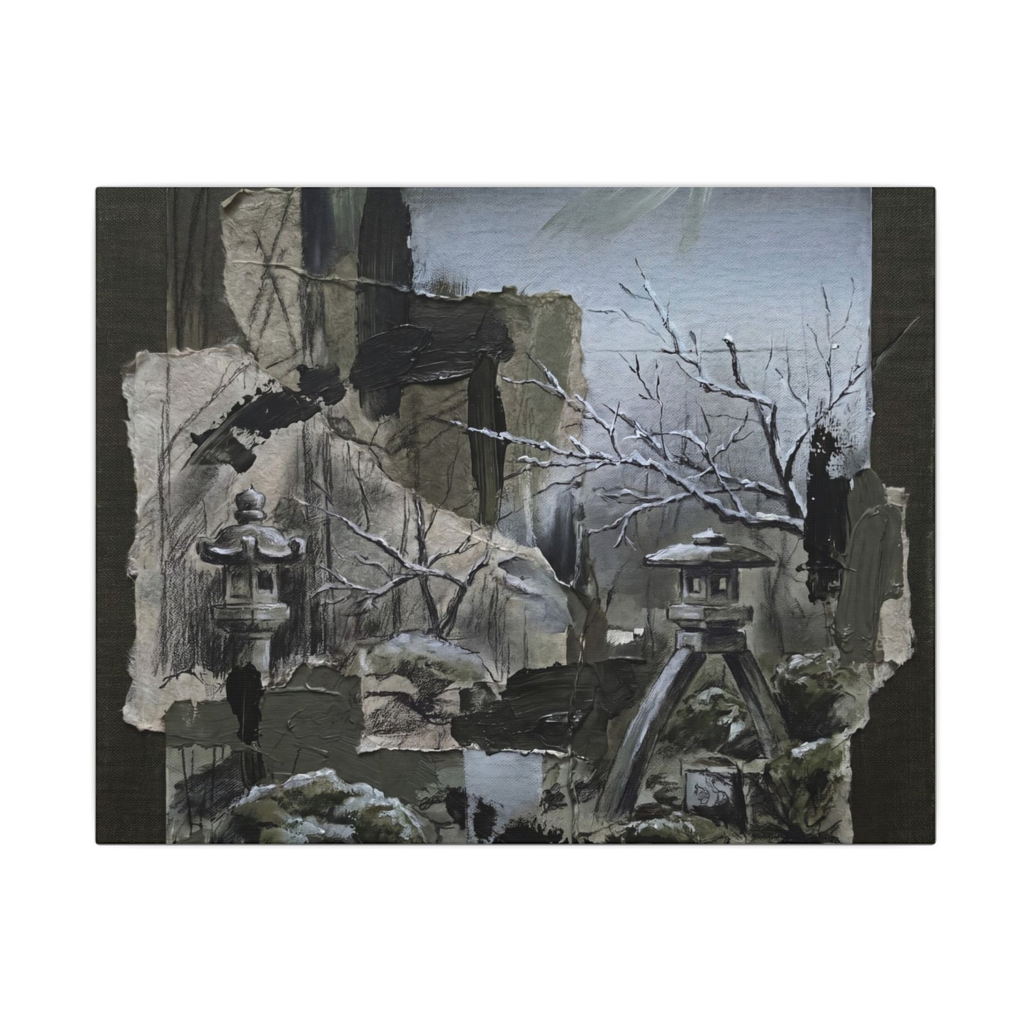 Winter Moonlit Garden Dark Texture Canvas Art | Moody Decor