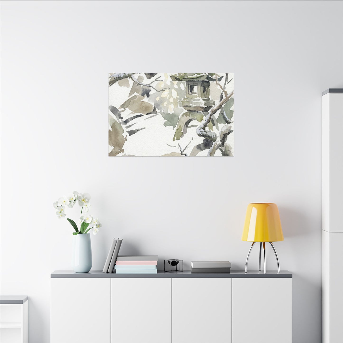 Elegant Stone Lantern Canvas Art - Watercolor Japandi
