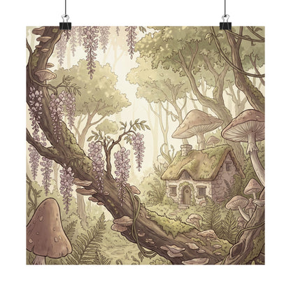 Summer Wisteria Mushroom Illustration Wall Art Print | Rustic Decor