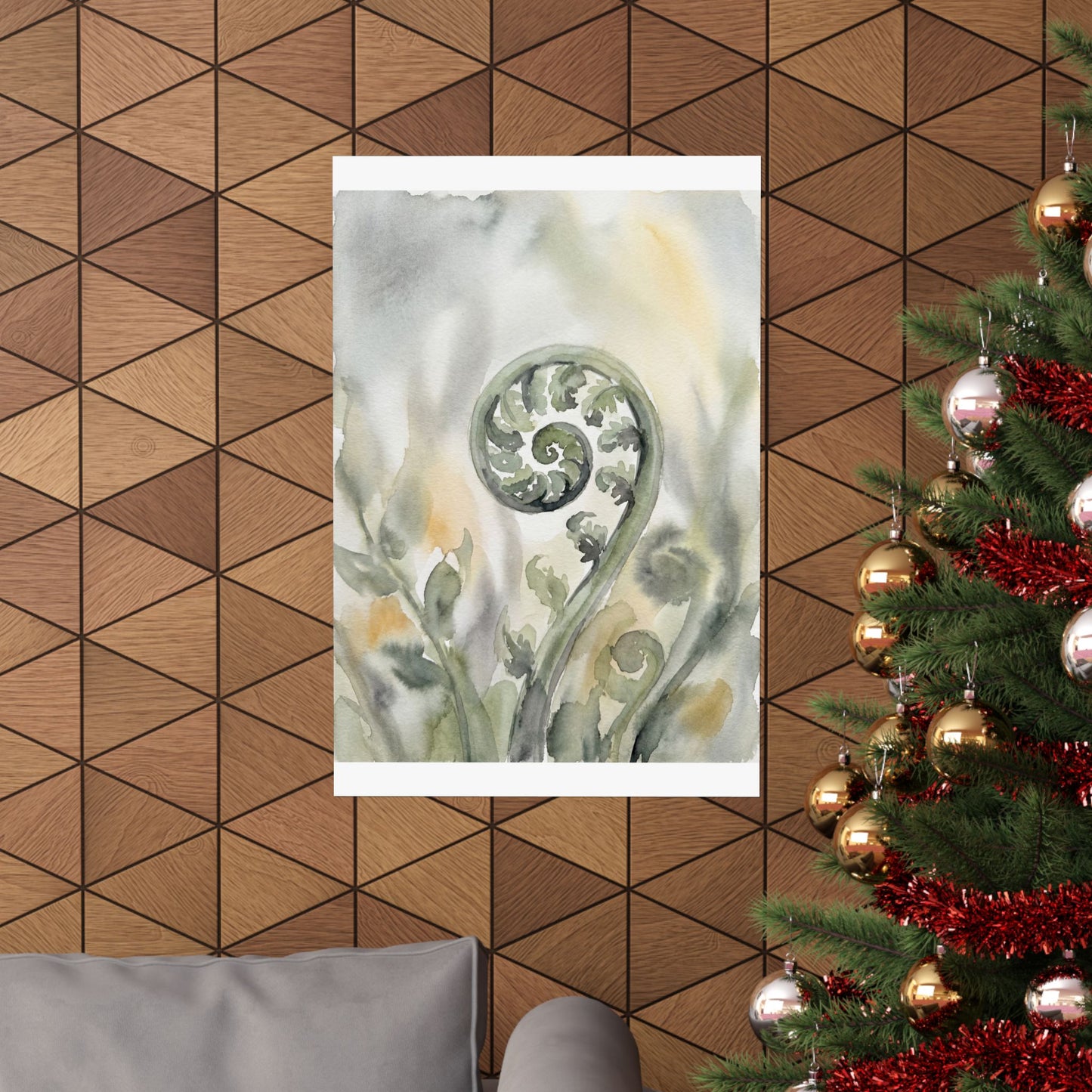 Fern Unfurling Watercolor Wall Art Print | Earthy Japandi Art
