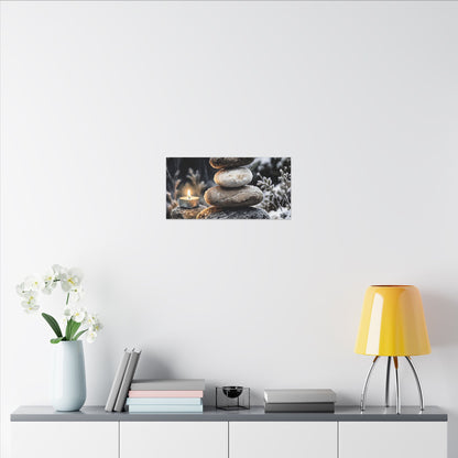 River Stones Canvas Art | Winter Japandi Watercolor Art