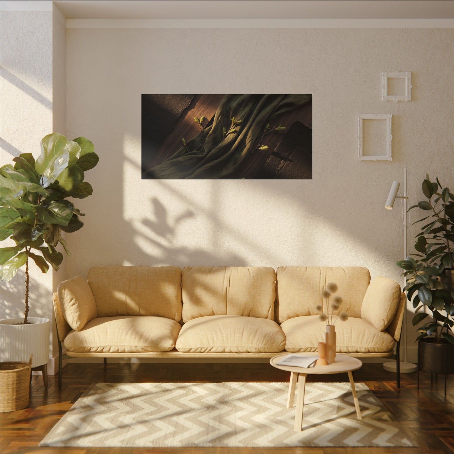 Silk Drape Canvas Art | Spring Dark Japandi Dark Texture Art