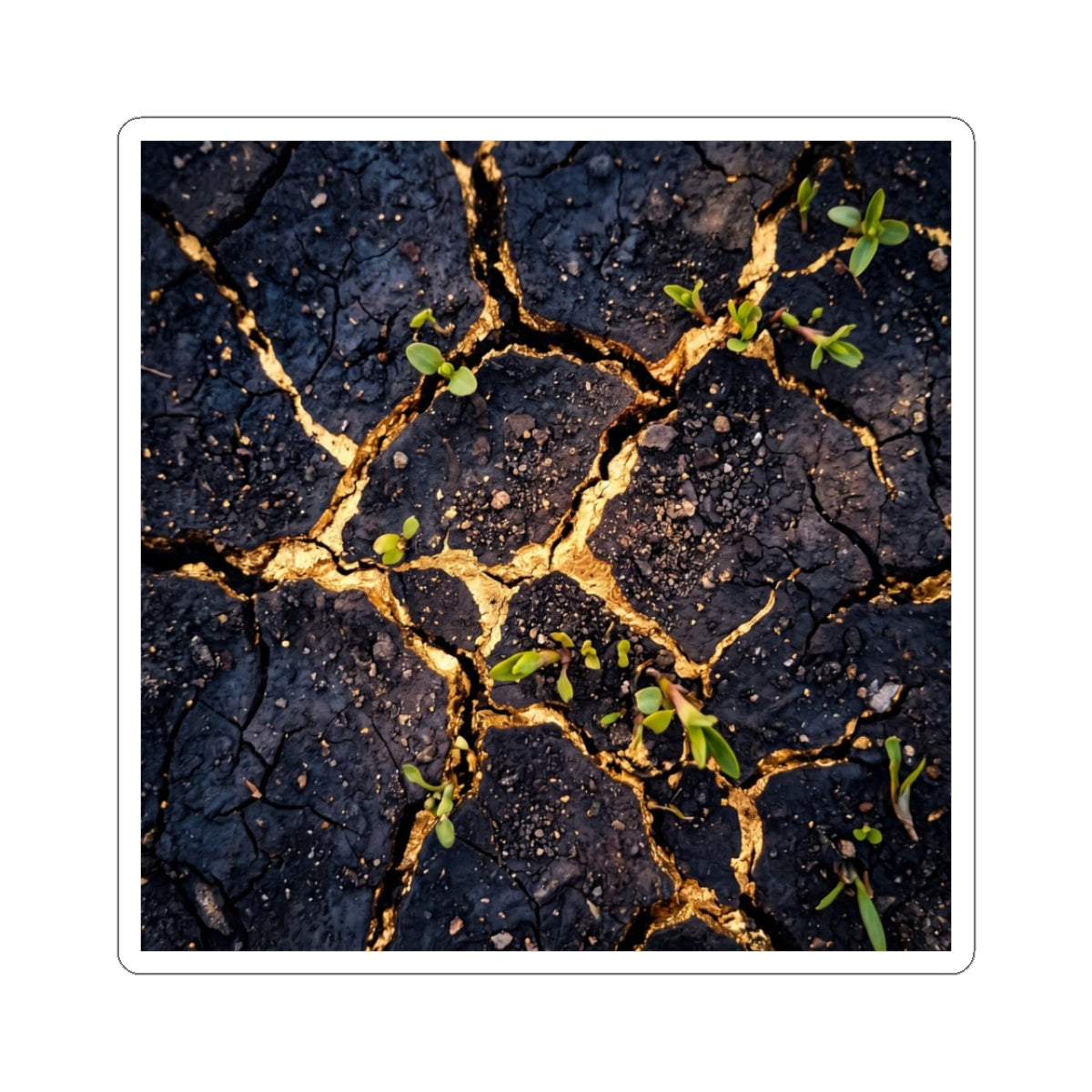 Seijaku Cracked Earth Sticker - Kintsugi Crackle Gold