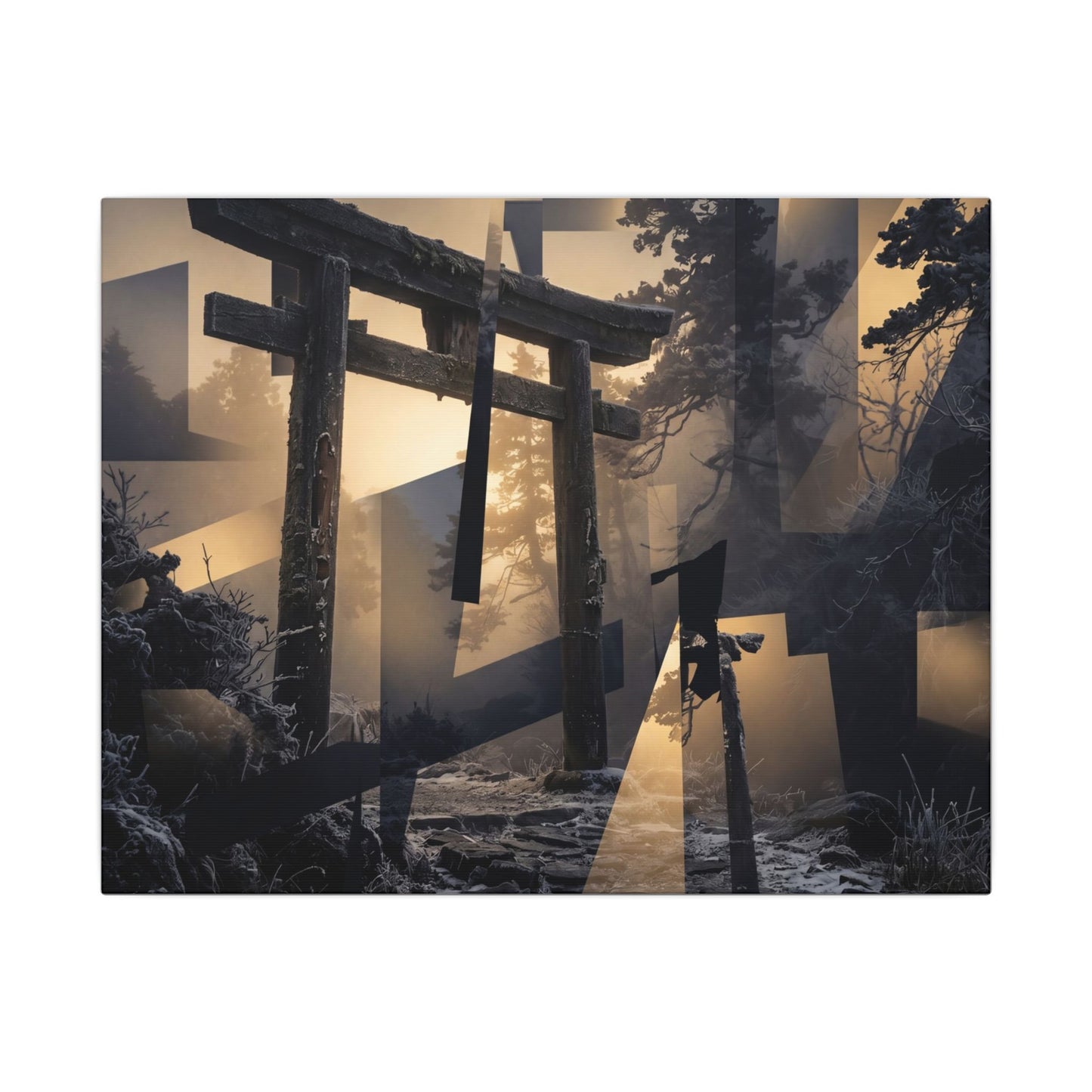 Winter Torii Gate Moody Minimal Canvas Art | Bold Decor