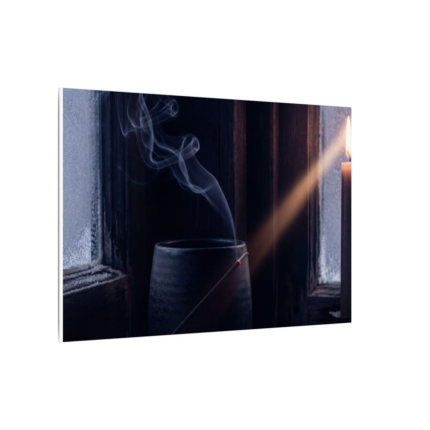 Incense Smoke Winter Canvas Art | Dark Japandi Sophisticated Design