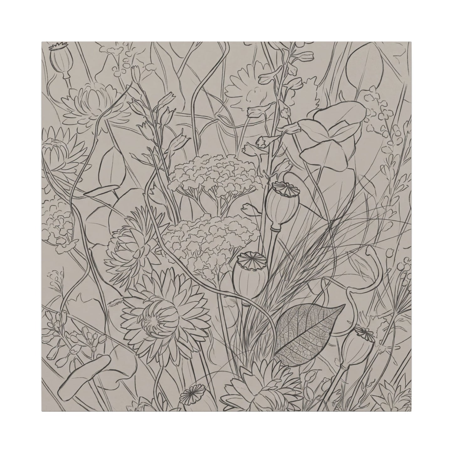 Summer Dried Flowers Minimal Line Canvas Art | Elegant Decor