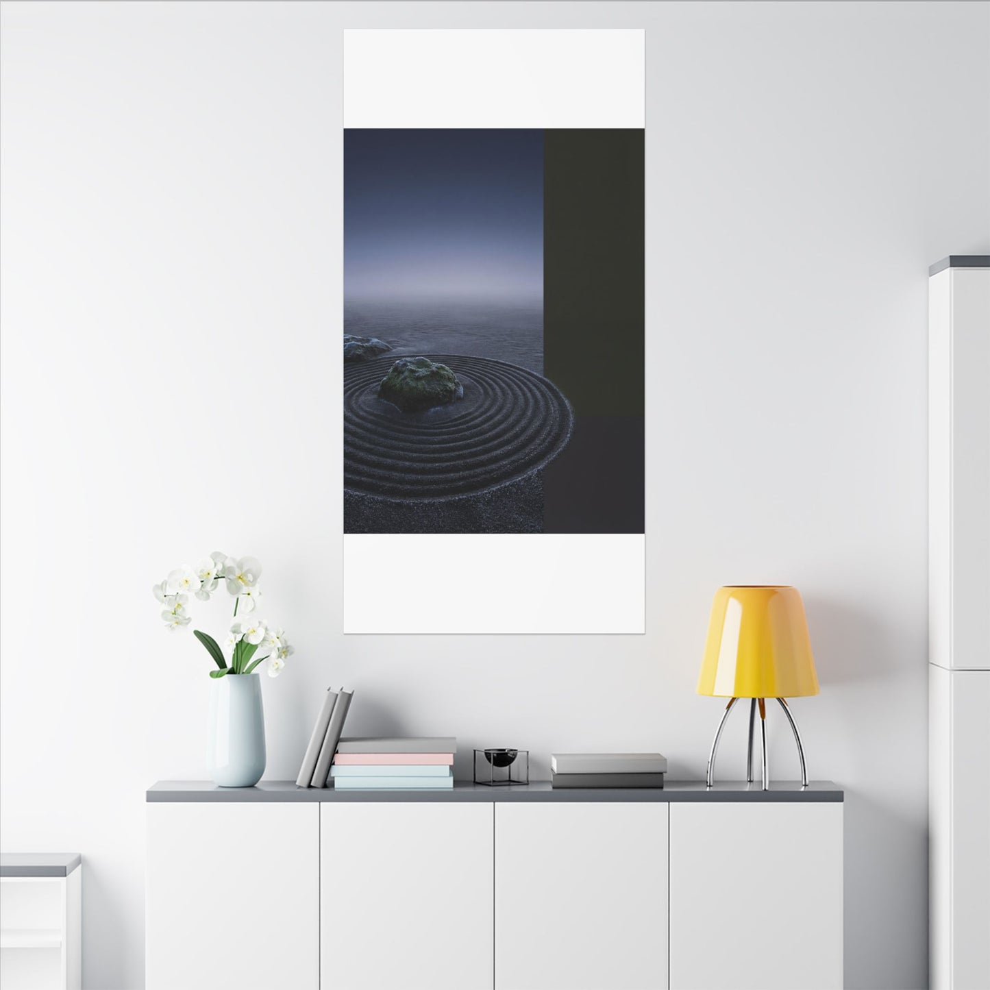 Ma Rock Garden Canvas Art - Dark Japandi Moody Minimal