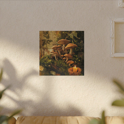 Spring Wild Mushrooms Herbarium Canvas Art | Earthy Decor