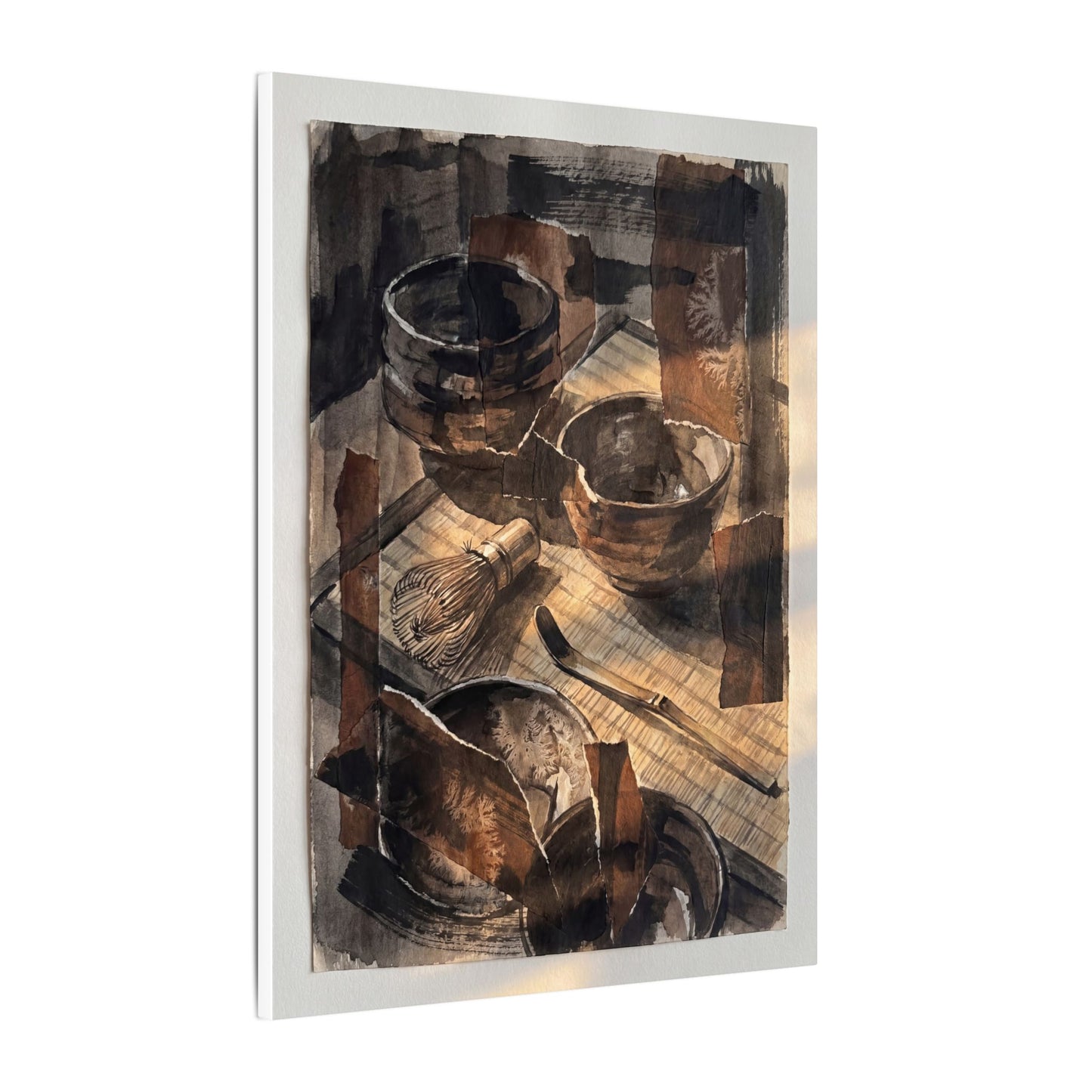 Tea Ceremony Charcoal Ink Canvas Art | Luxurious Dark Japandi Art