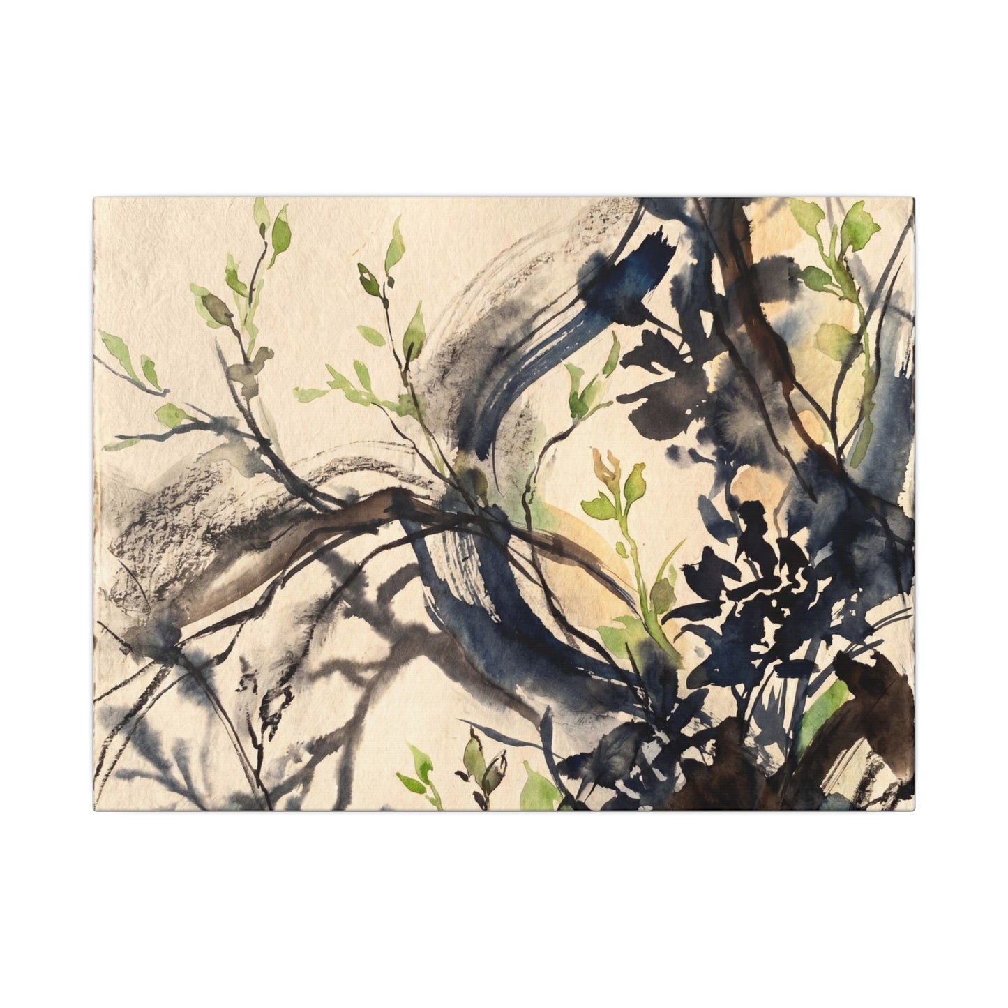 Ma Shadow Play Canvas Art - Dark Japandi Charcoal Ink