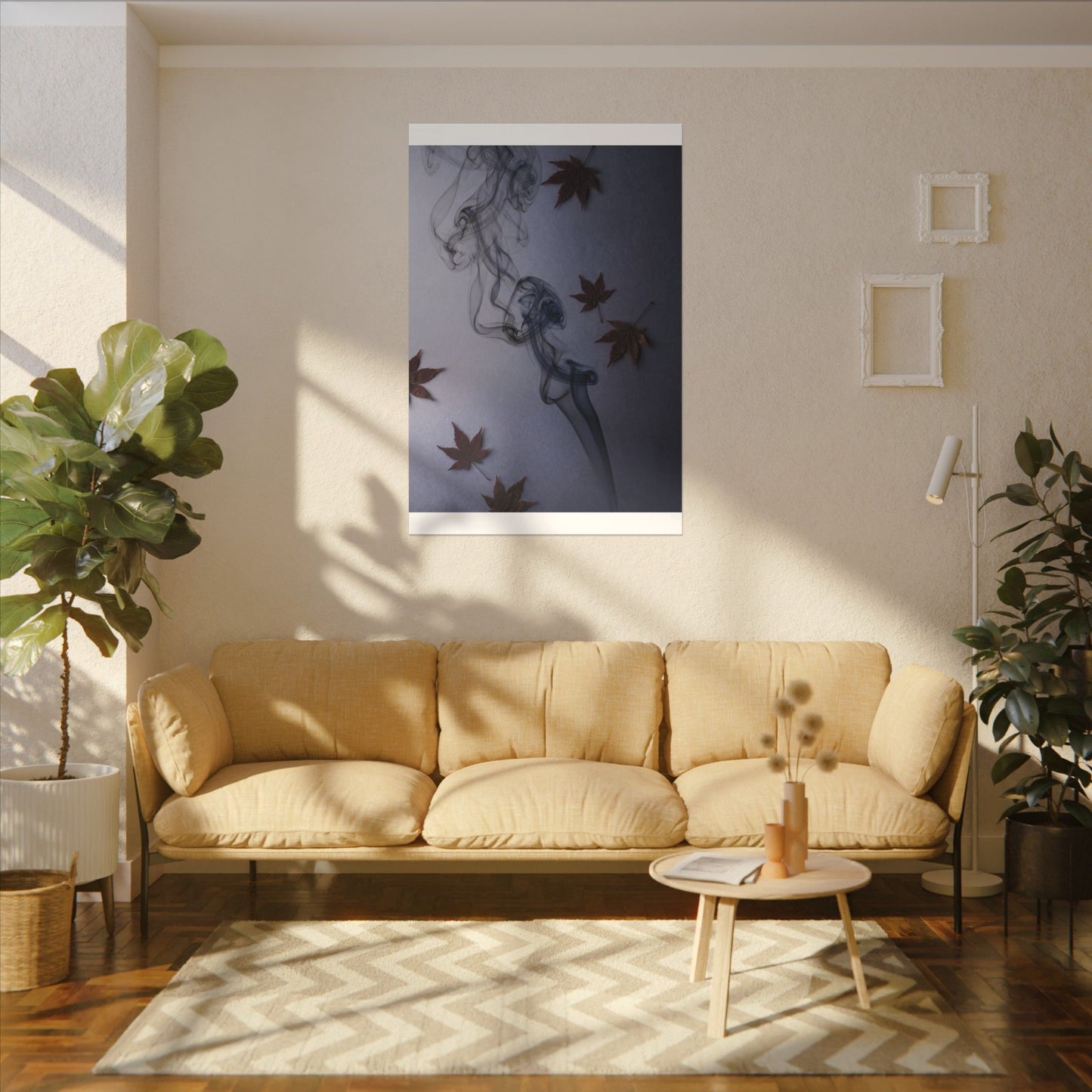 Dark Japandi Incense Smoke in Dawn | Moody Minimal Canvas Art