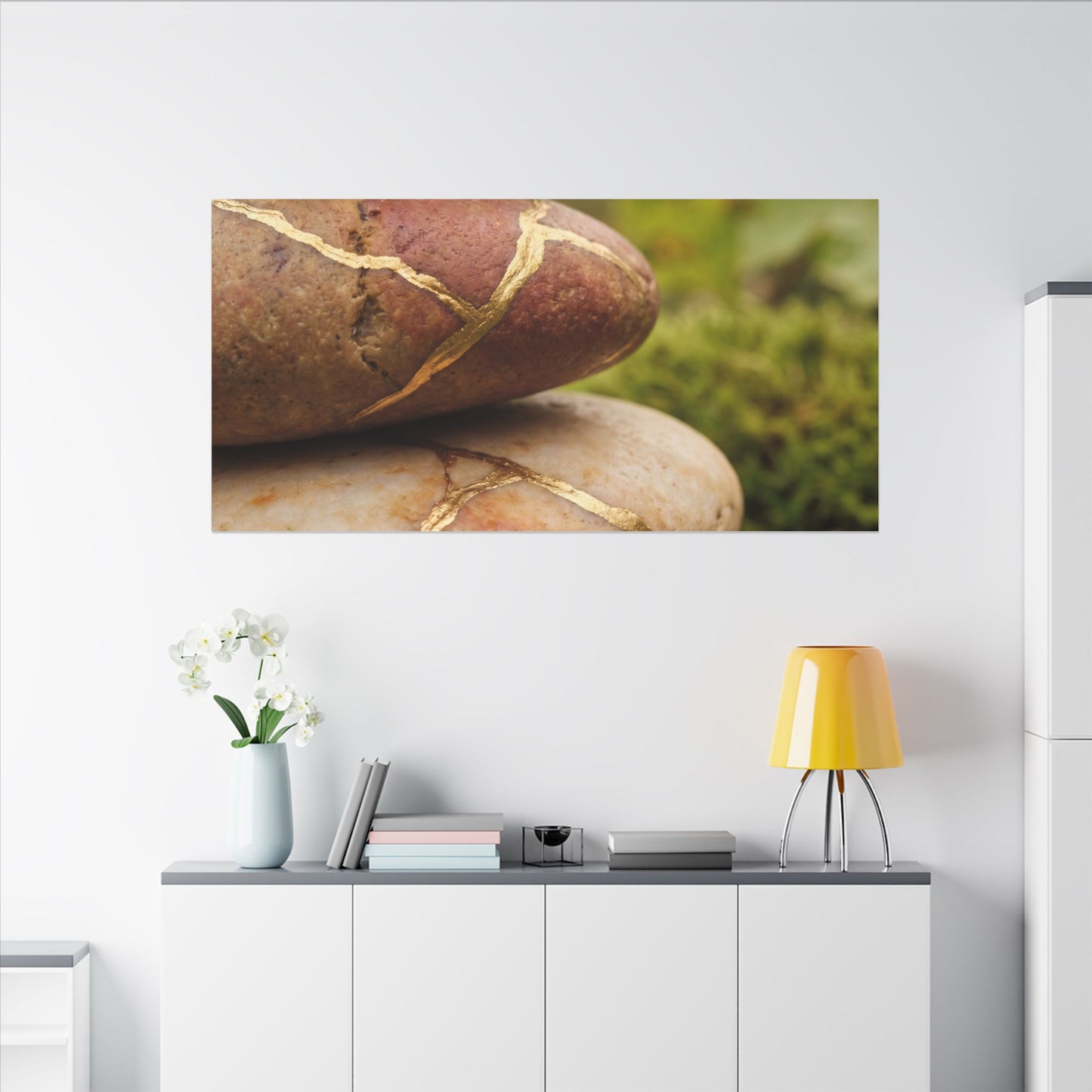 River Stones Summer Canvas Art | Kintsugi Healing Design