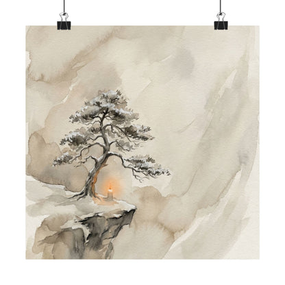 Warm Pine Tree Wall Art Print - Watercolor Japandi