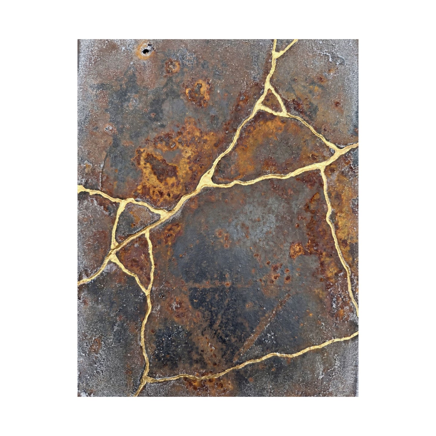 Kintsugi Rust Patina in Overcast | Gold Repair Wall Art Print