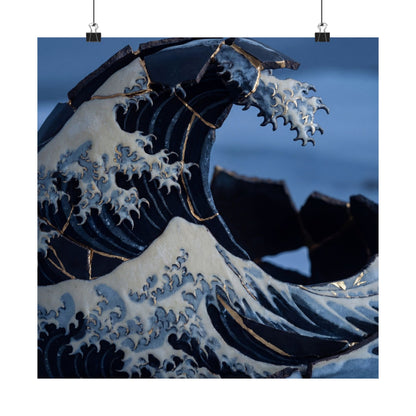 Winter Ocean Wave Gold Repair Wall Art Print | Resilient Decor