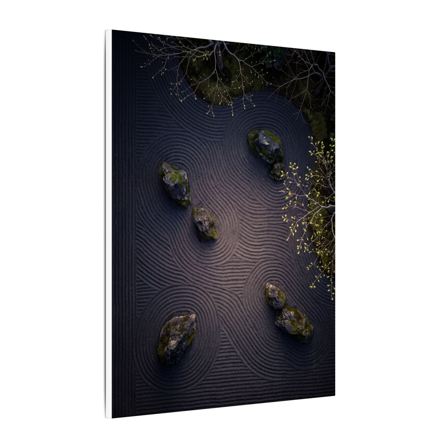 Dark Japandi Rock Garden in Dawn | Shadow Zen Canvas Art
