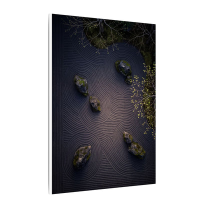 Dark Japandi Rock Garden in Dawn | Shadow Zen Canvas Art