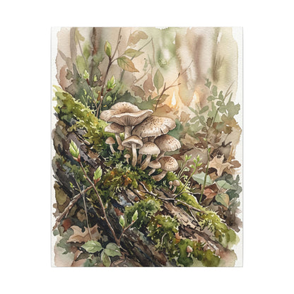 Wild Mushrooms Canvas Art | Spring Japandi Watercolor Art