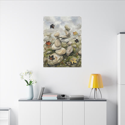 Overcast River Stones Canvas Art - Japandi Fukinsei