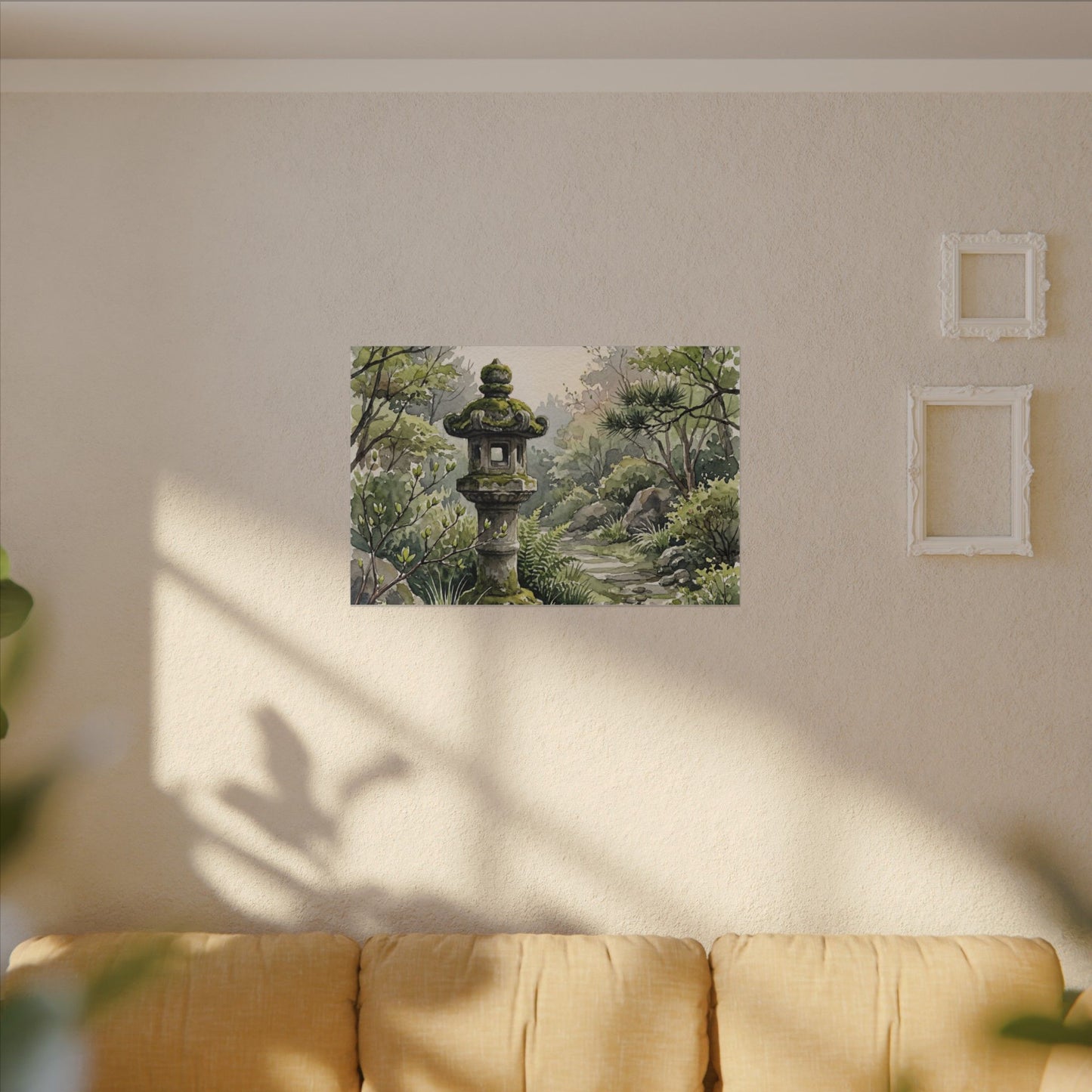 Neutral Stone Lantern Canvas Art - Watercolor Japandi