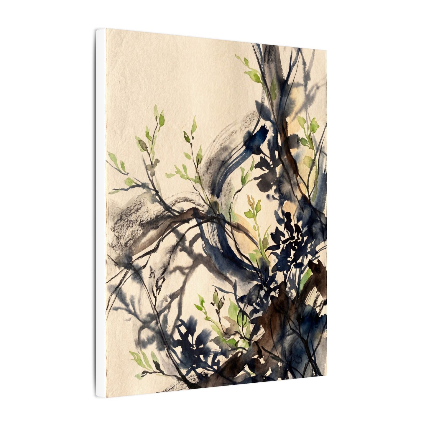 Ma Shadow Play Canvas Art - Dark Japandi Charcoal Ink