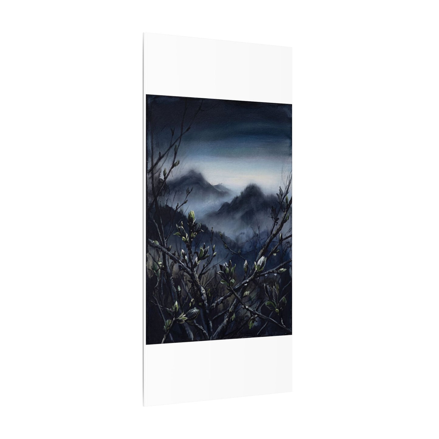 Mountain Mist Spring Canvas Art | Dark Japandi Atmospheric Design