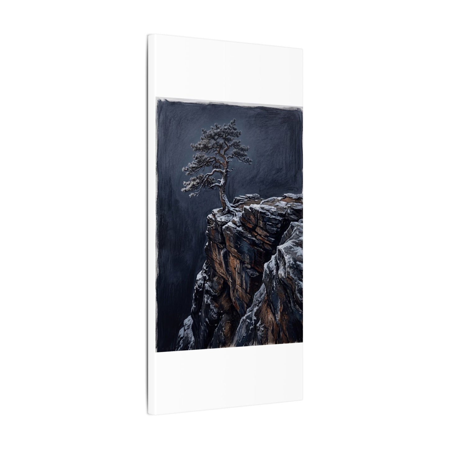 Dark Japandi Pine Tree in Dawn | Dark Texture Canvas Art