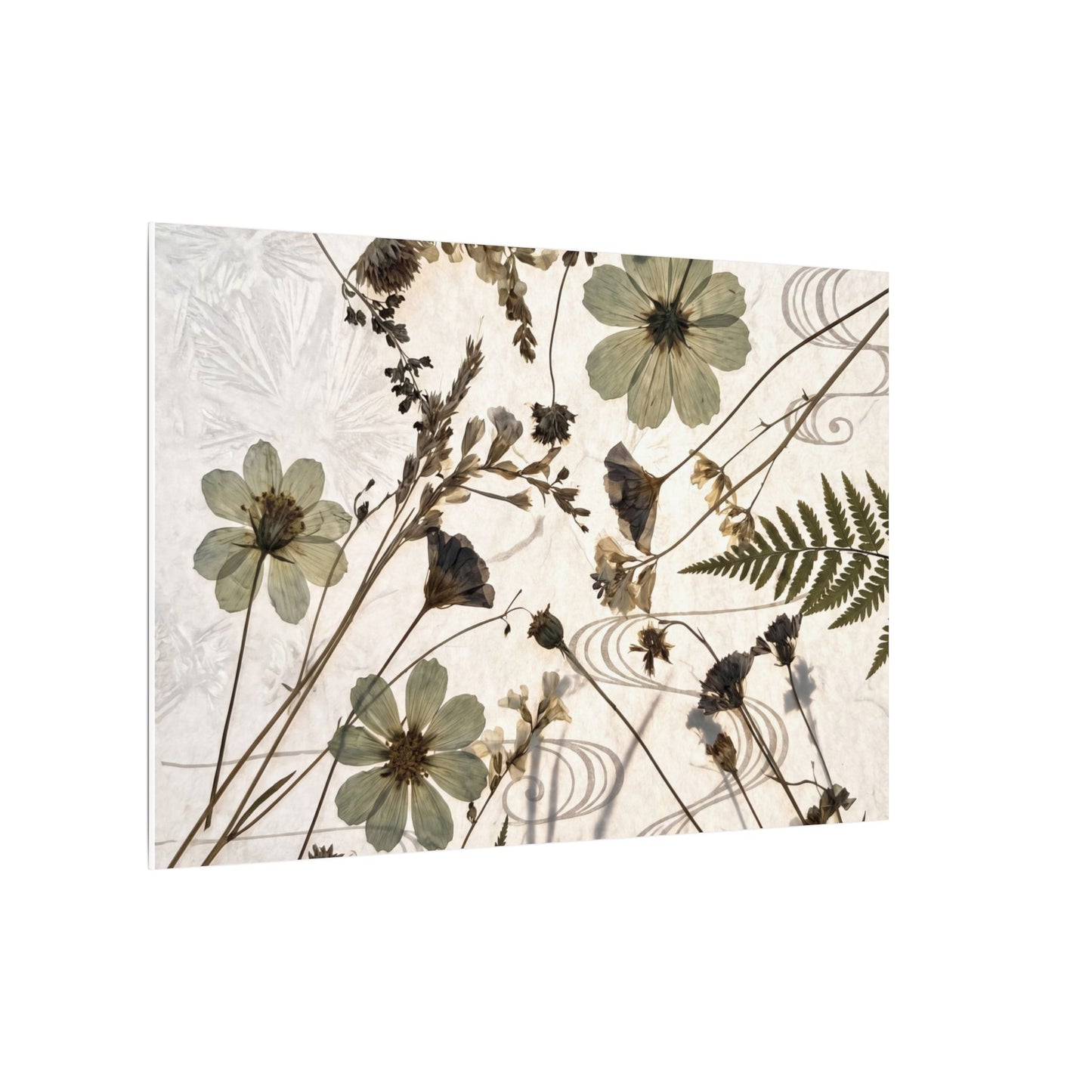Japandi Dried Flowers in Golden Hour | Japanese Pattern Canvas Art