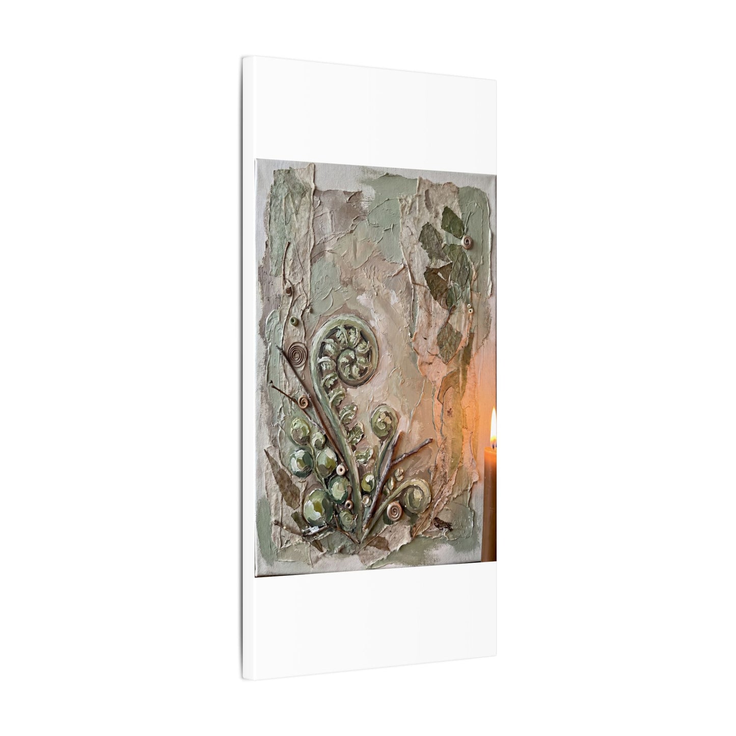 Japandi Fern Unfurling in Candlelight | Texture Canvas Art