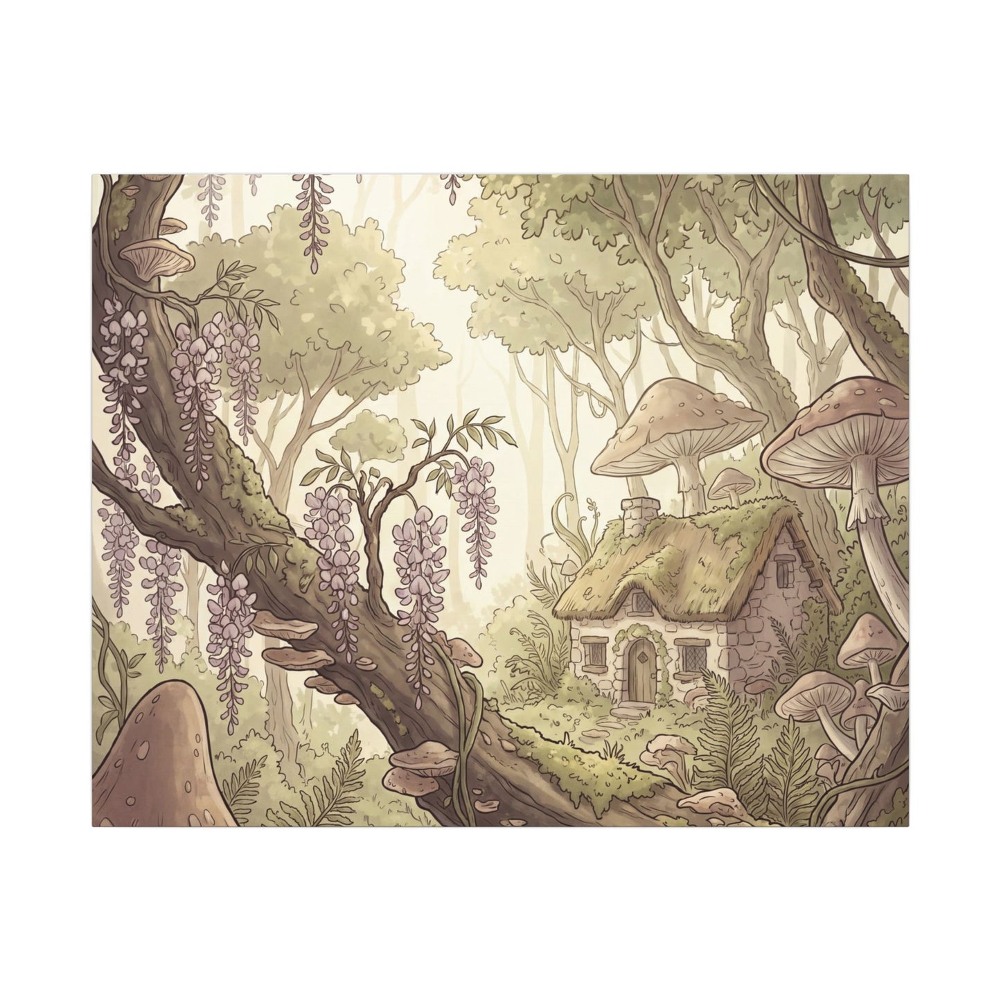 Summer Wisteria Mushroom Illustration Canvas Art | Enchanting Decor