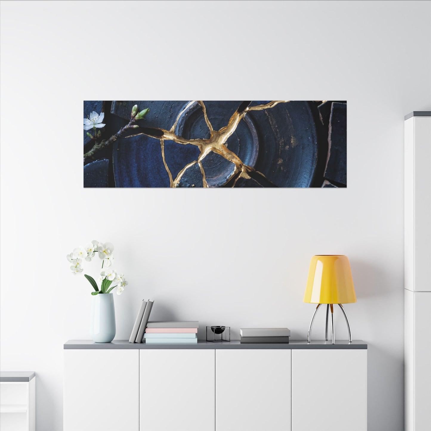 Moonlight Broken Pottery Canvas Art - Kintsugi Fukinsei