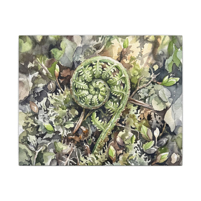 Fern Unfurling Spring Canvas Art | Japandi Neutral Design