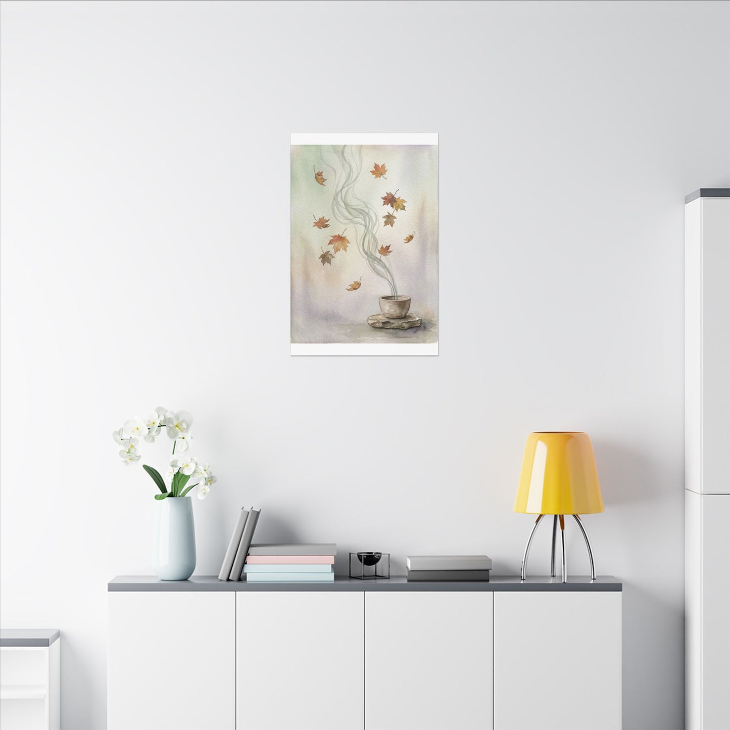 Incense Smoke Canvas Art | Autumn Japandi Watercolor Art