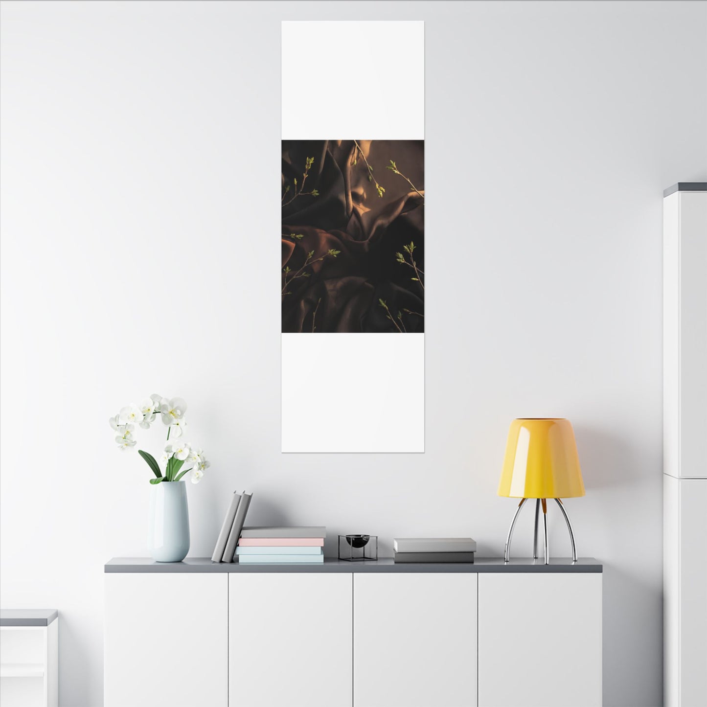 Dark Japandi Silk Drape in Golden Hour | Moody Minimal Canvas Art