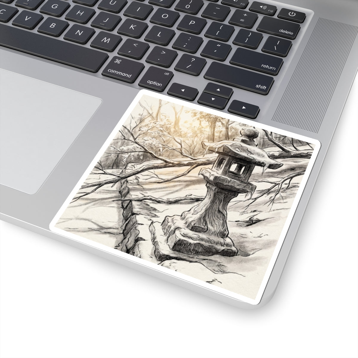 Cozy Stone Lantern Sticker - Minimal Line Japandi Art Print