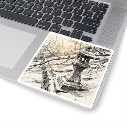 Cozy Stone Lantern Sticker - Minimal Line Japandi Art Print