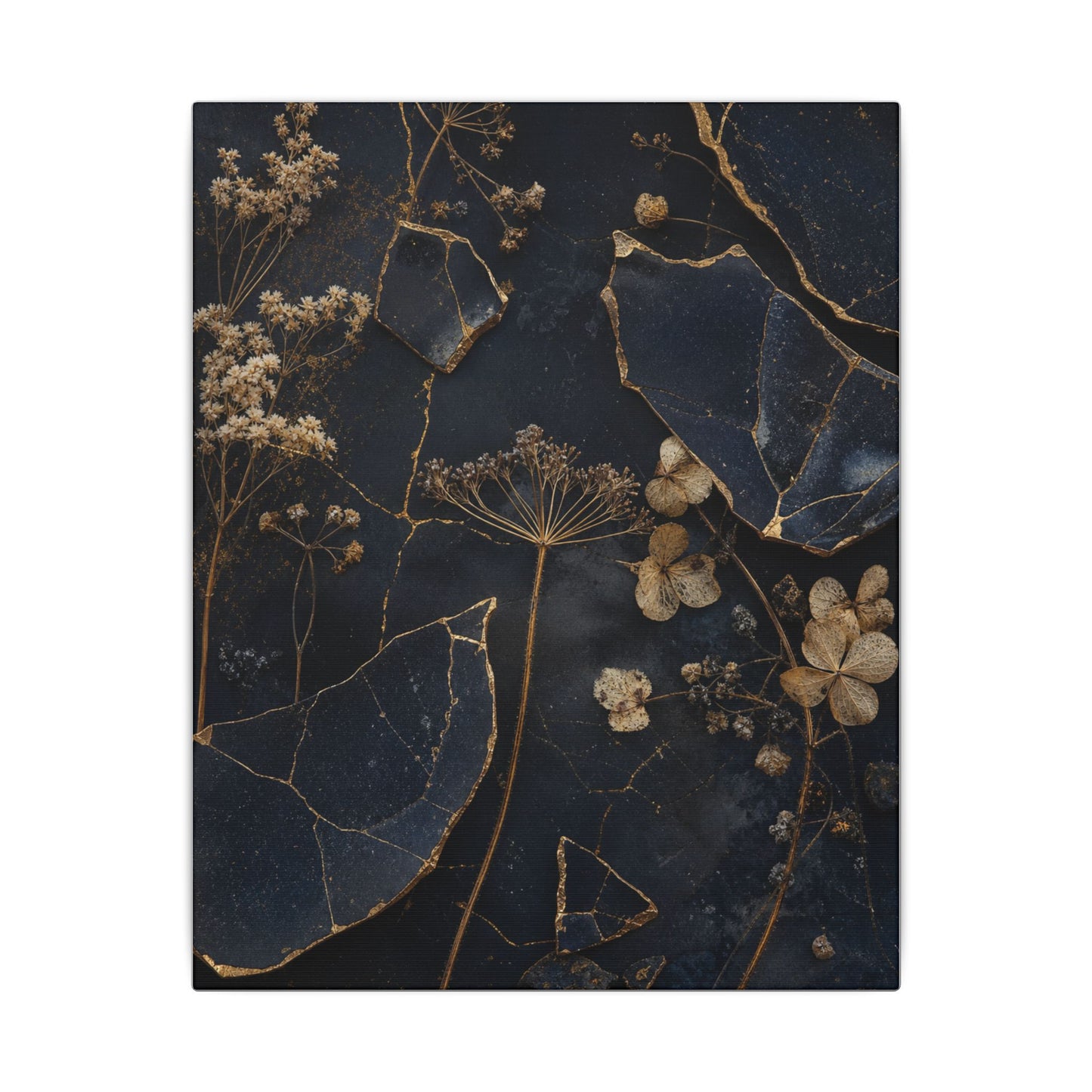 Philosophical Dried Flowers Canvas Art - Broken Beauty Kintsugi