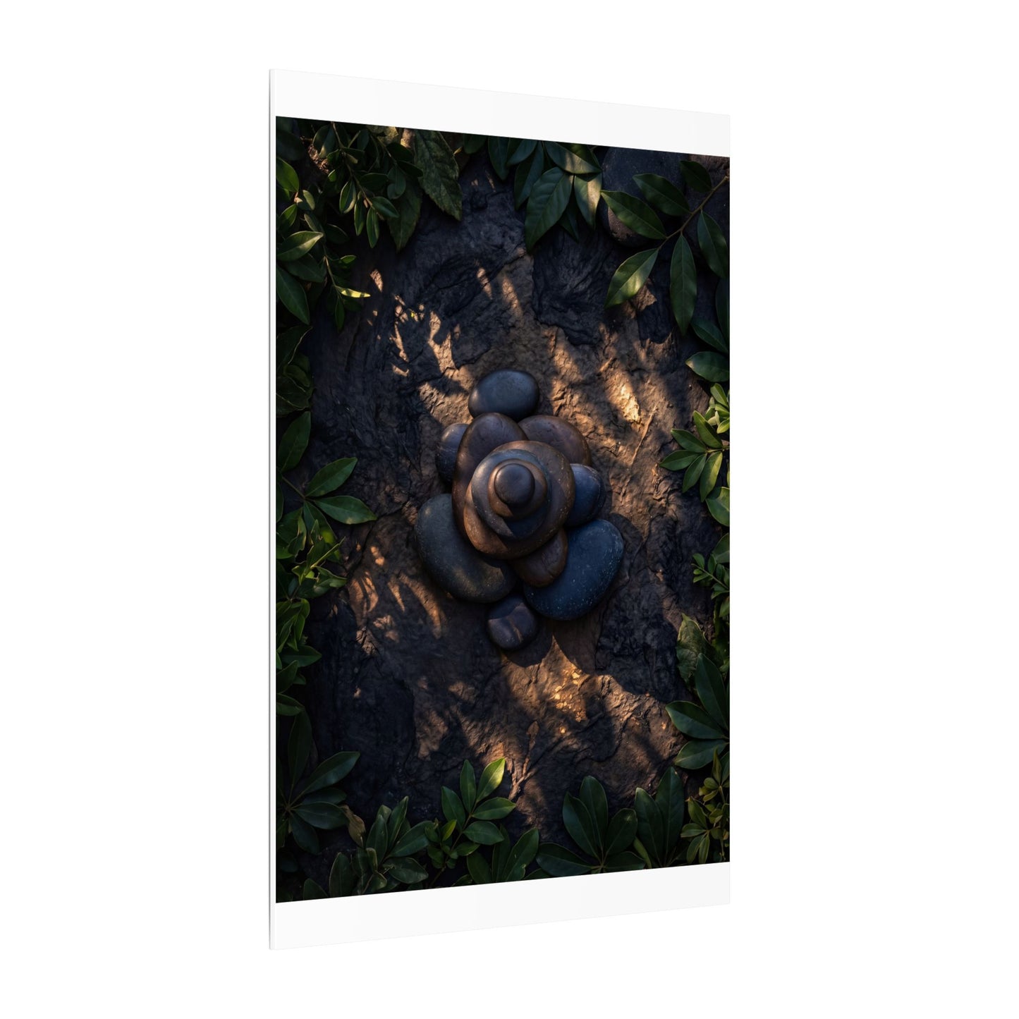 Ma River Stones Canvas Art - Dark Japandi Dark Texture
