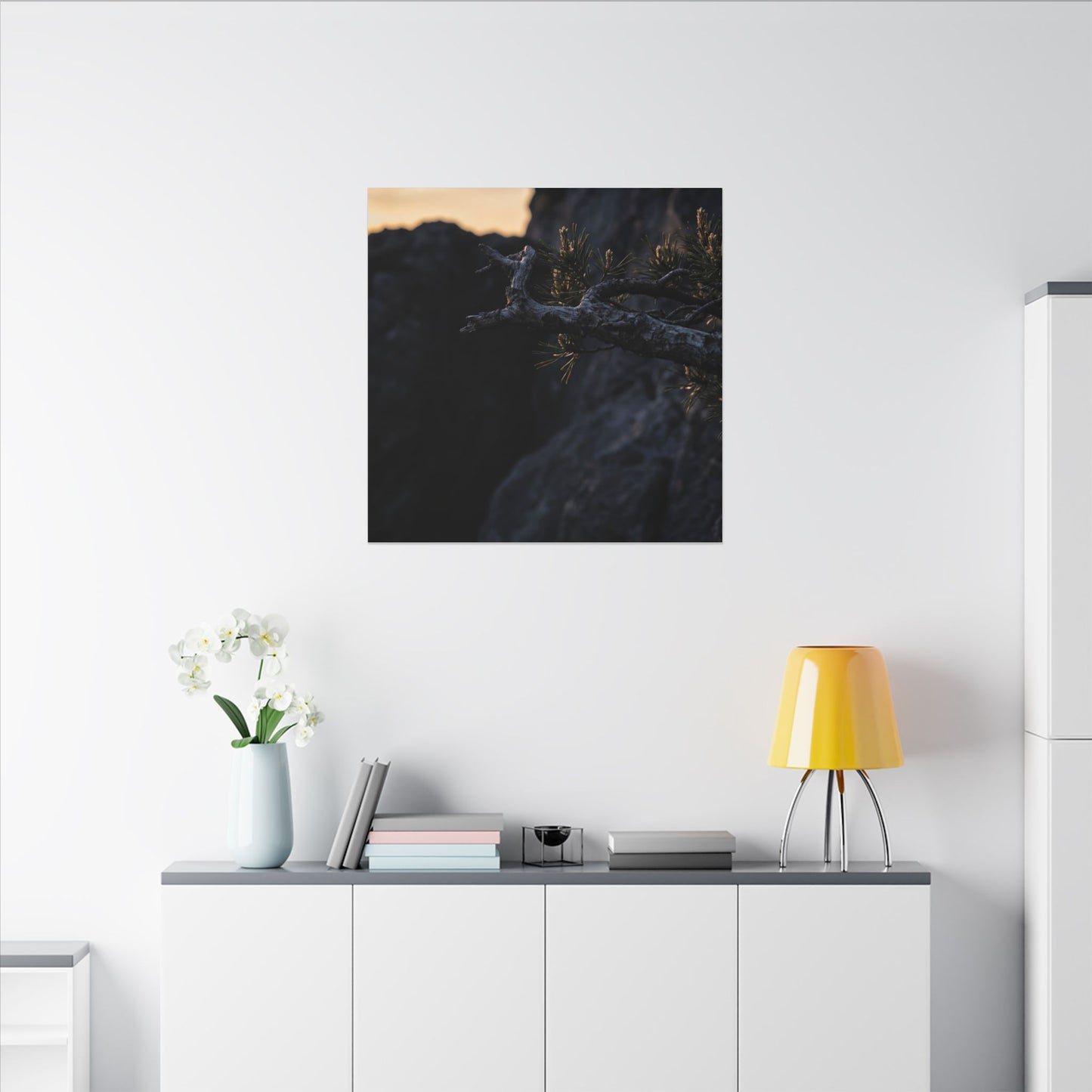 Pine Tree Moody Minimal Canvas Art | Sophisticated Dark Japandi Art