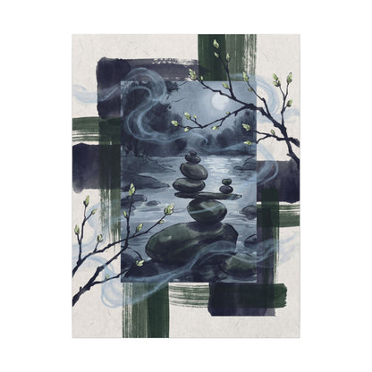 Moonlight River Stones Canvas Art - Zen Shibui