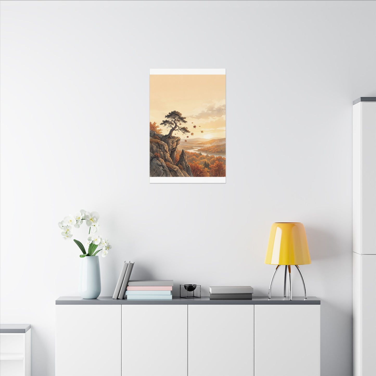 Pine Tree Autumn Canvas Art | Japandi Warm Design