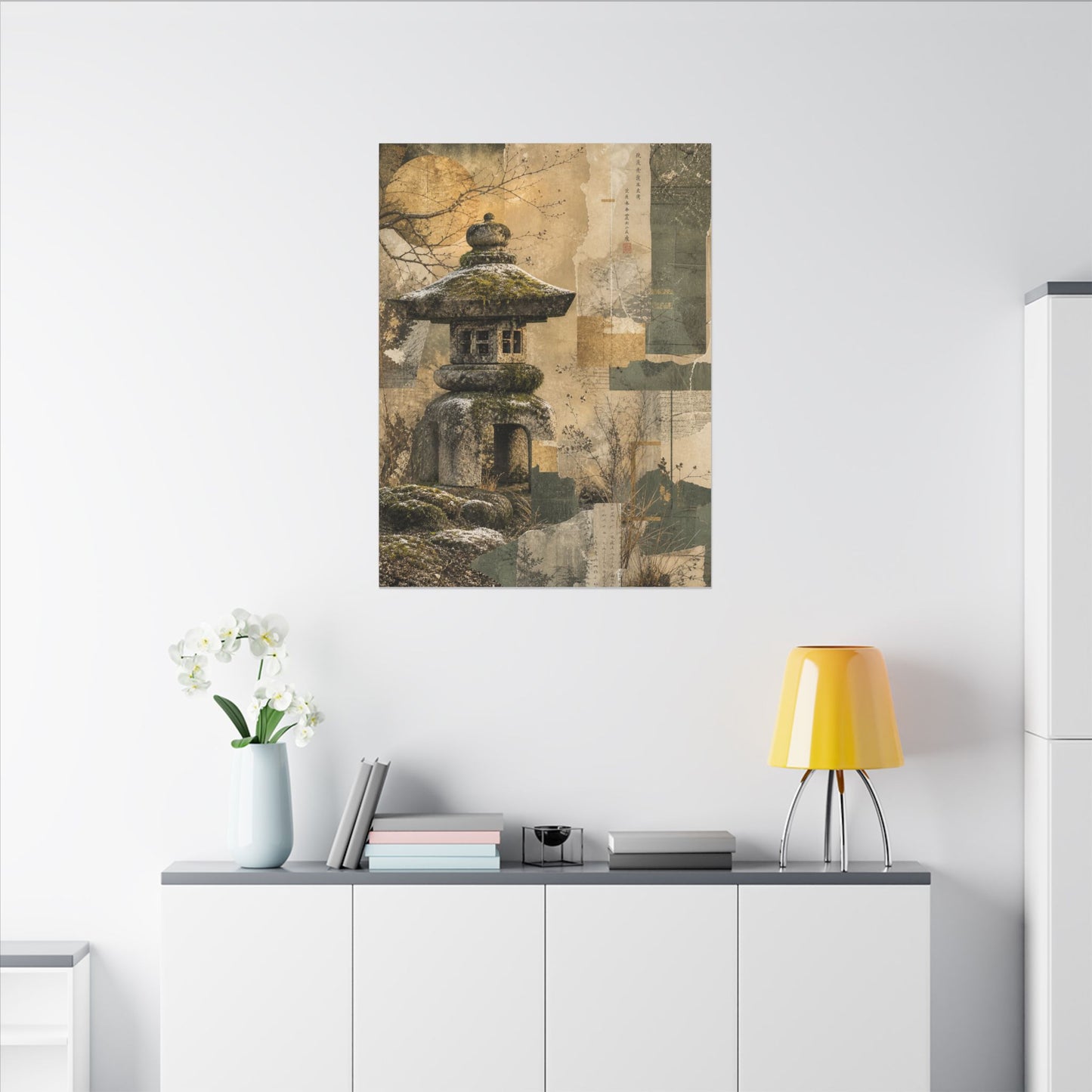 Elegant Stone Lantern Canvas Art - Texture Japandi