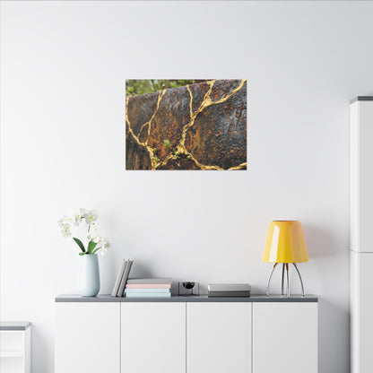 Mono No Aware Rust Patina Canvas Art - Kintsugi Gold Repair